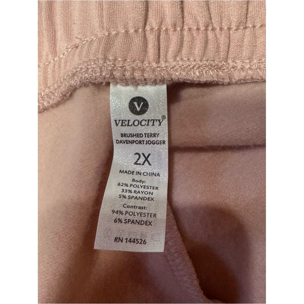 Velocity Blush Pink Joggers 2X NWT Brushed Terry Cargo Pocket - Picture 3 of 5